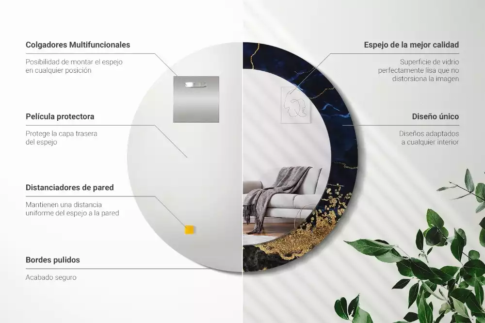 Miroir rond imprimé Marbre bleu