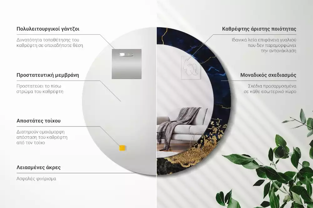 Miroir rond imprimé Marbre bleu