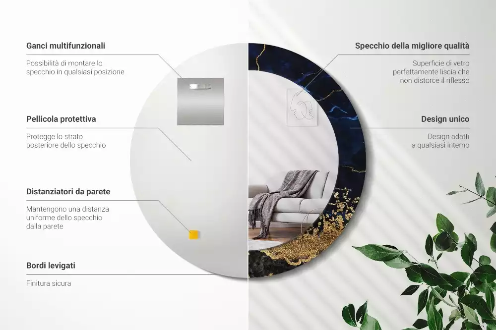 Miroir rond imprimé Marbre bleu