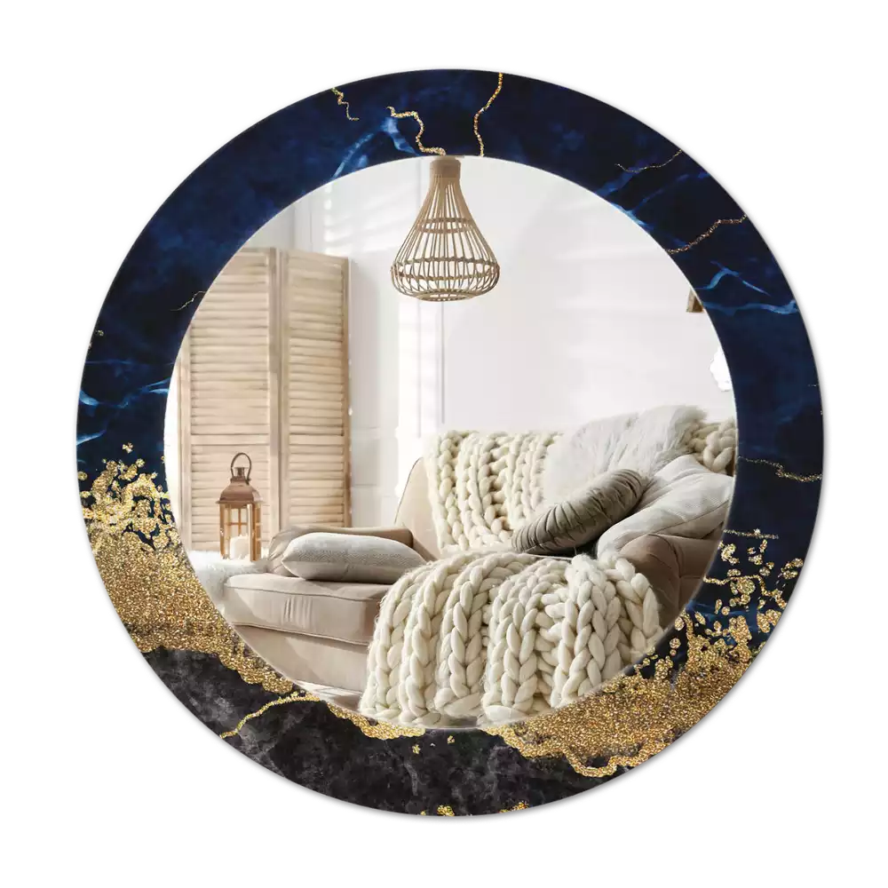 Miroir rond imprimé Marbre bleu