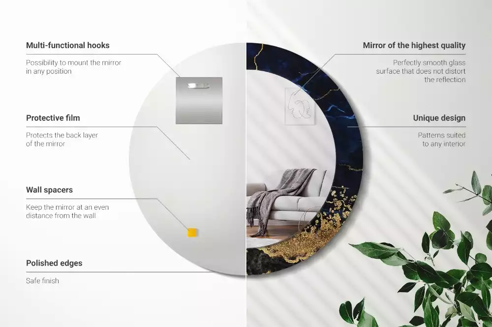 Miroir rond imprimé Marbre bleu