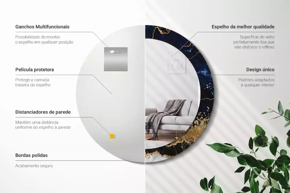 Miroir rond imprimé Marbre bleu