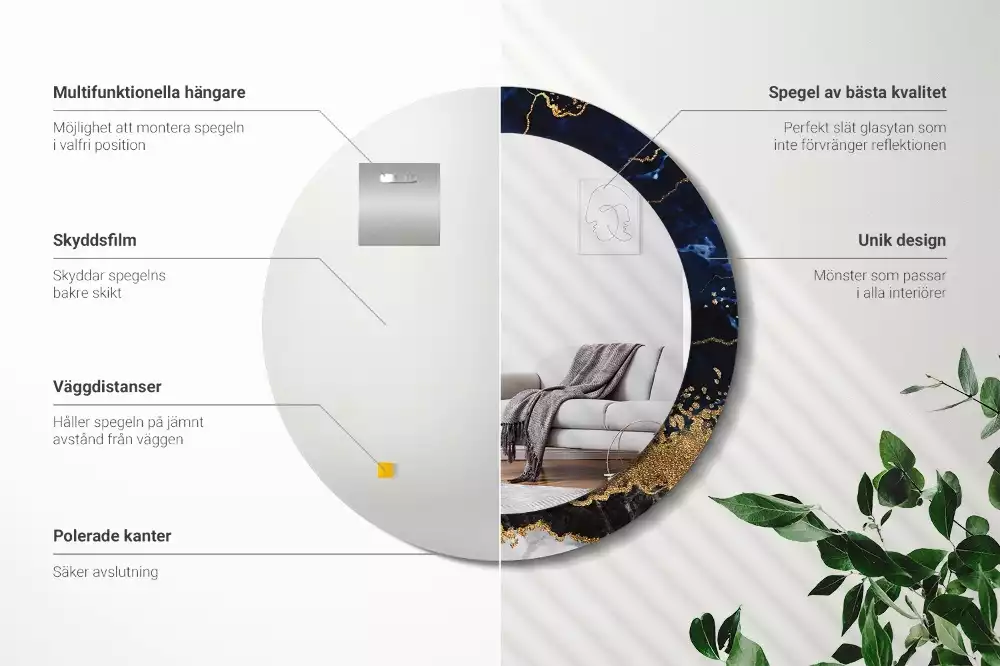 Miroir rond imprimé Marbre bleu