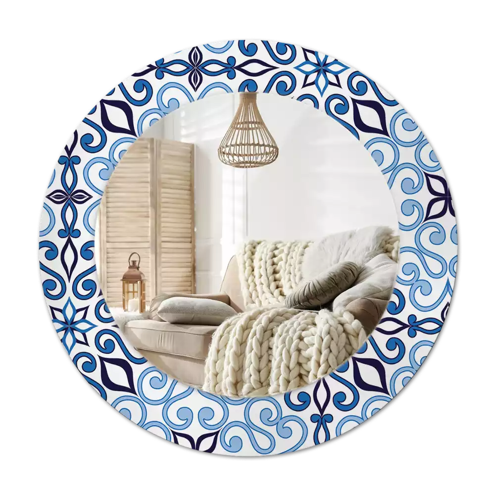Miroir rond avec décoration Motif arabe bleu