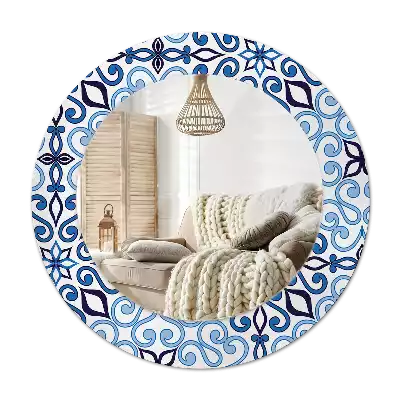 Miroir rond avec décoration Motif arabe bleu