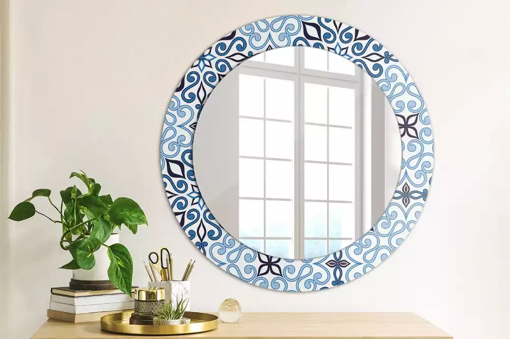 Miroir rond avec décoration Motif arabe bleu