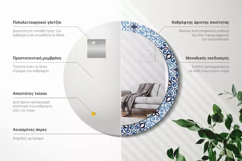 Miroir rond avec décoration Motif arabe bleu