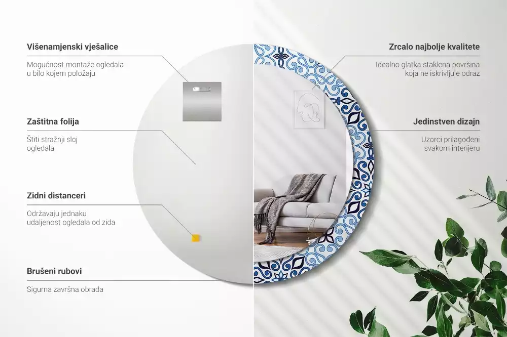 Miroir rond avec décoration Motif arabe bleu