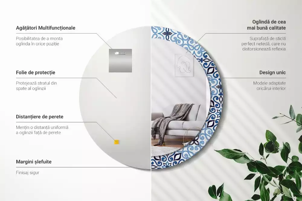 Miroir rond avec décoration Motif arabe bleu