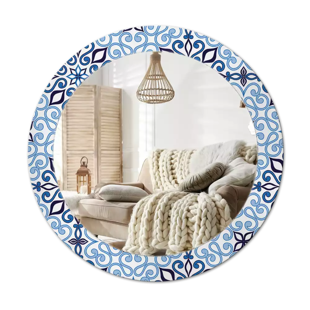 Miroir rond avec décoration Motif arabe bleu