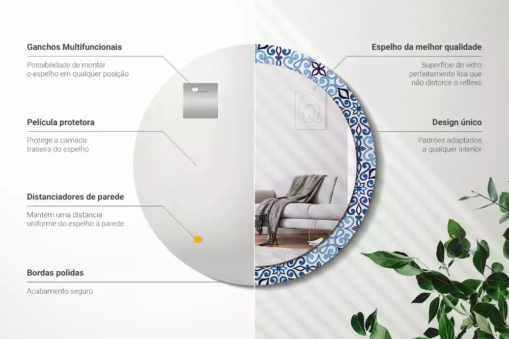 Miroir rond avec décoration Motif arabe bleu