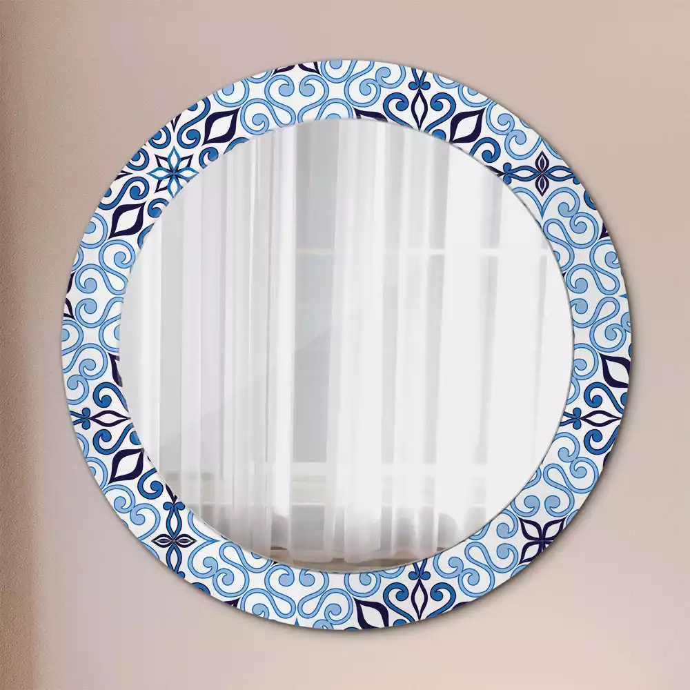 Miroir rond avec décoration Motif arabe bleu
