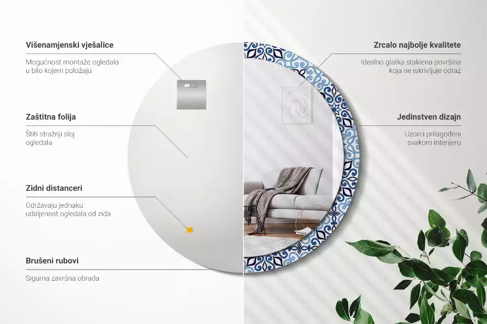 Miroir rond avec décoration Motif arabe bleu