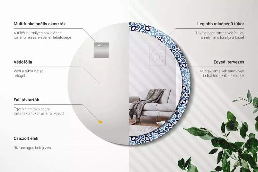 Miroir rond avec décoration Motif arabe bleu