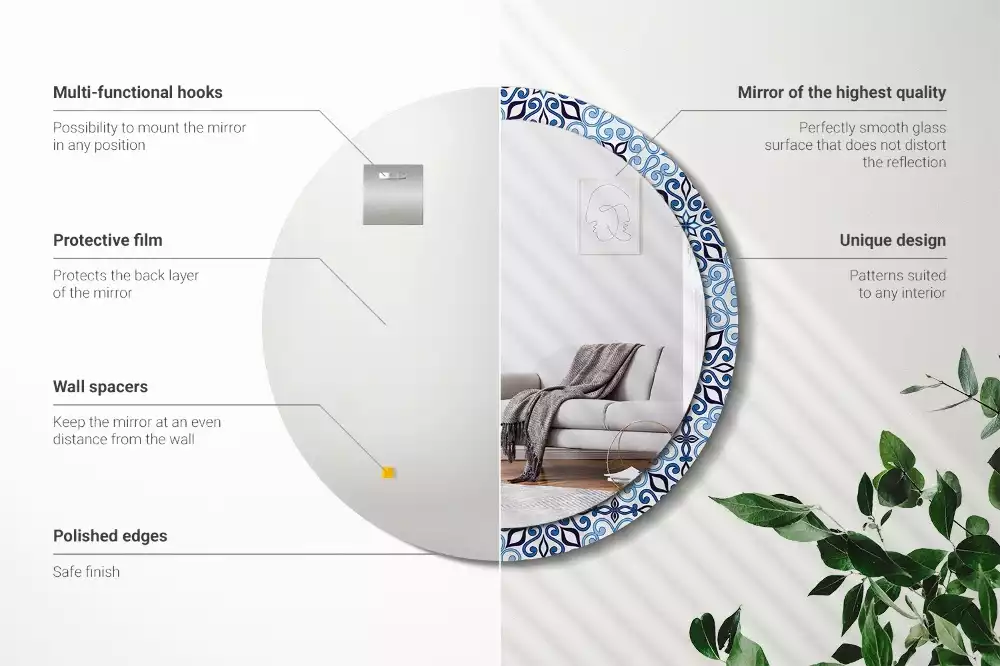 Miroir rond avec décoration Motif arabe bleu
