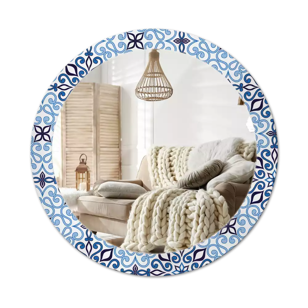 Miroir rond avec décoration Motif arabe bleu