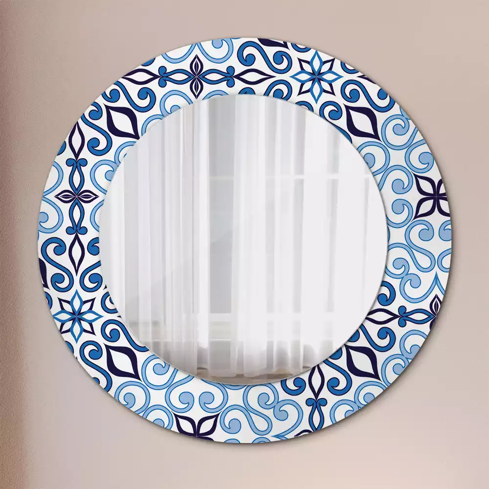 Miroir rond avec décoration Motif arabe bleu