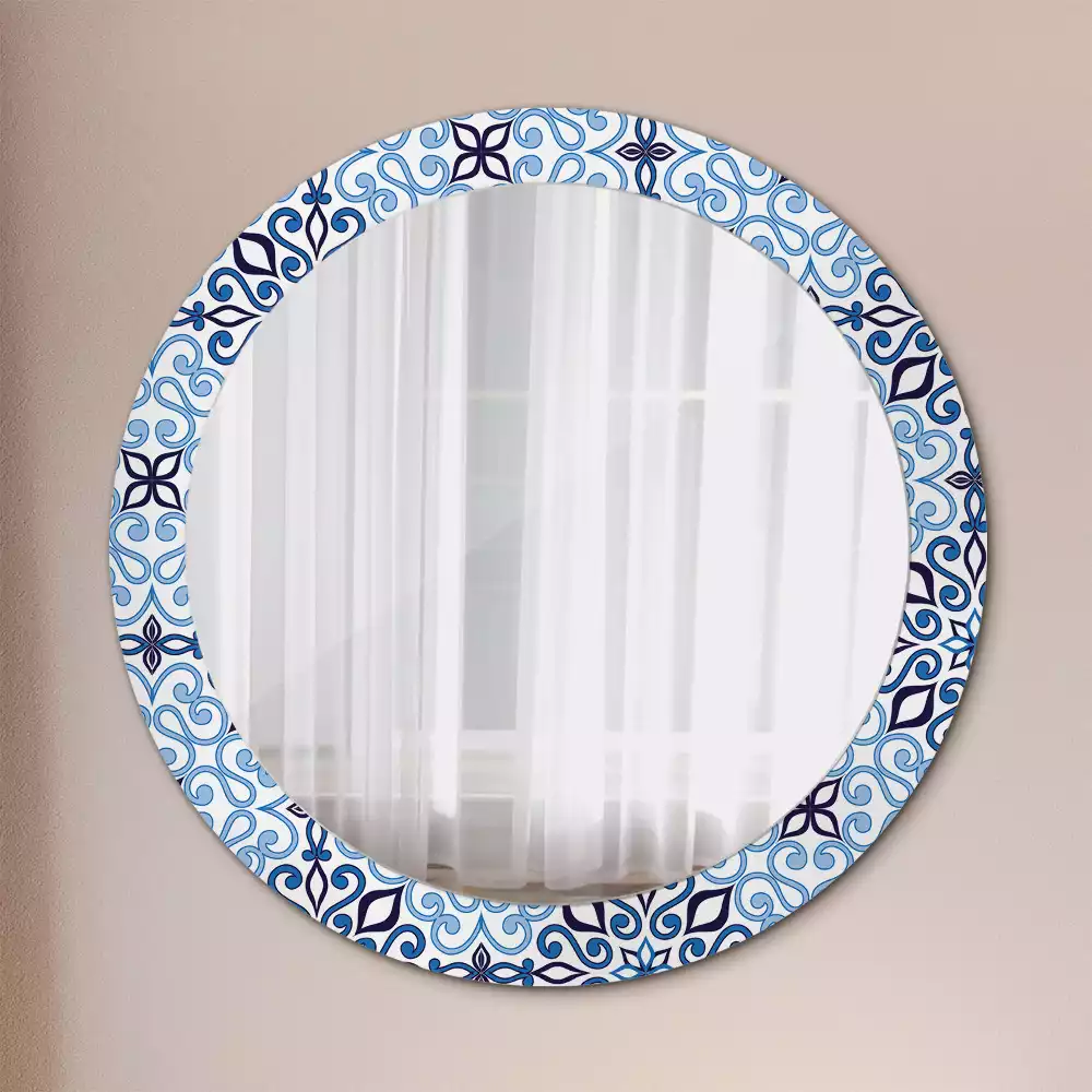 Miroir rond avec décoration Motif arabe bleu