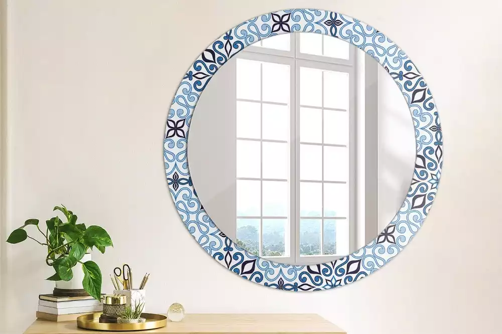 Miroir rond avec décoration Motif arabe bleu