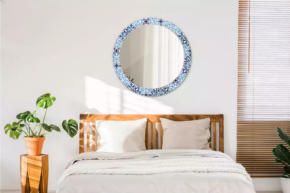 Miroir rond avec décoration Motif arabe bleu