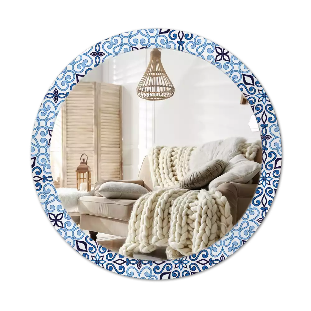 Miroir rond avec décoration Motif arabe bleu