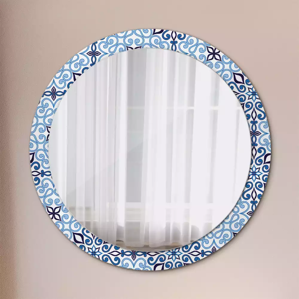 Miroir rond avec décoration Motif arabe bleu