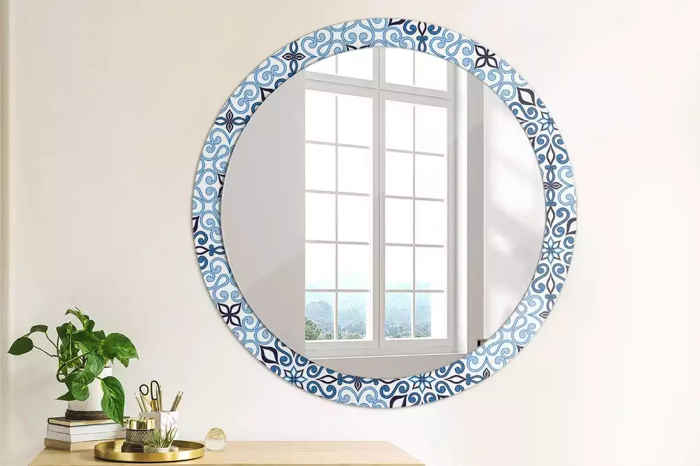 Miroir rond avec décoration Motif arabe bleu