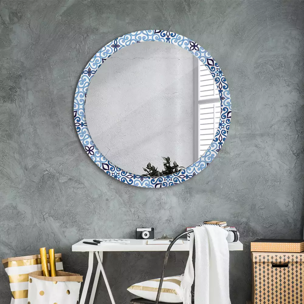 Miroir rond avec décoration Motif arabe bleu
