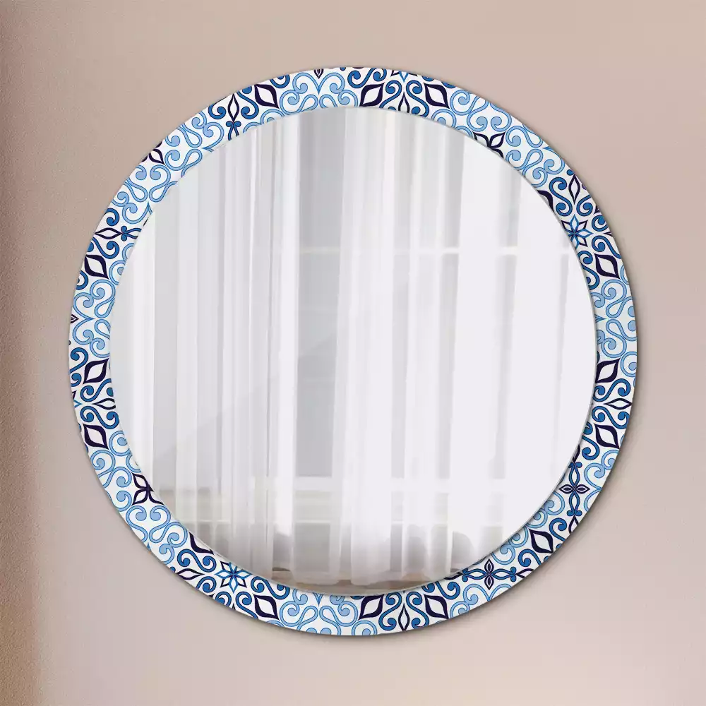 Miroir rond avec décoration Motif arabe bleu