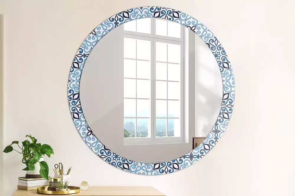 Miroir rond avec décoration Motif arabe bleu