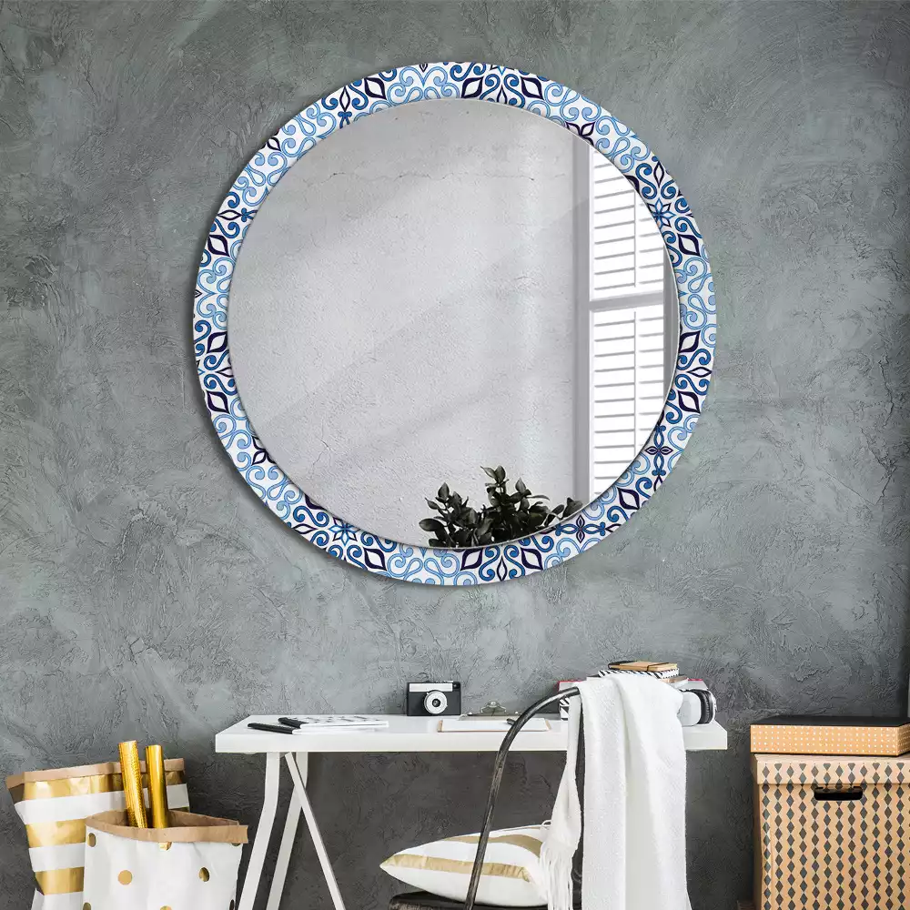 Miroir rond avec décoration Motif arabe bleu