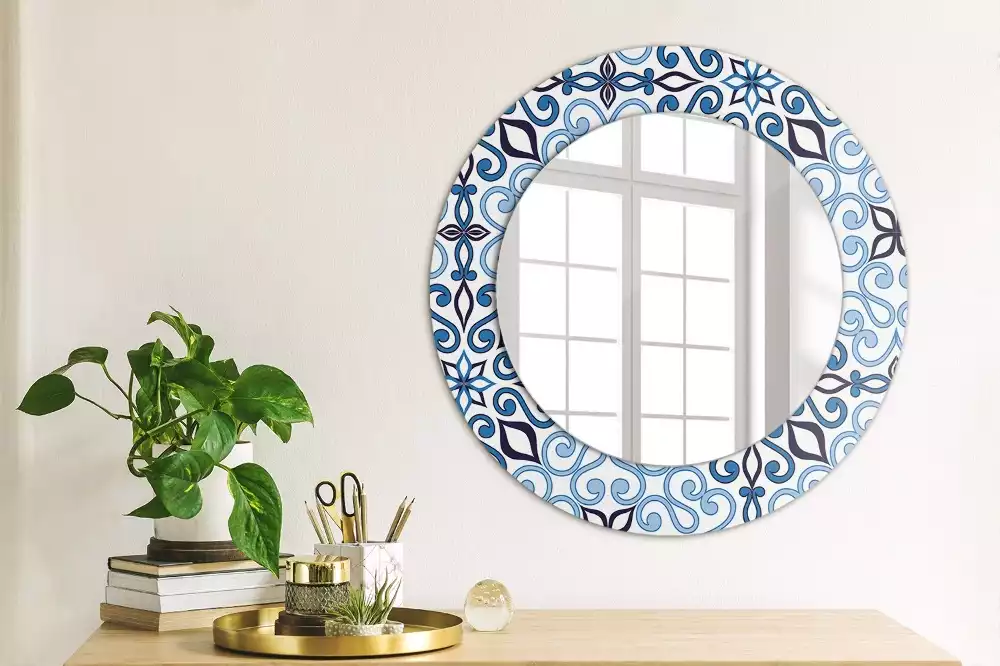 Miroir rond avec décoration Motif arabe bleu