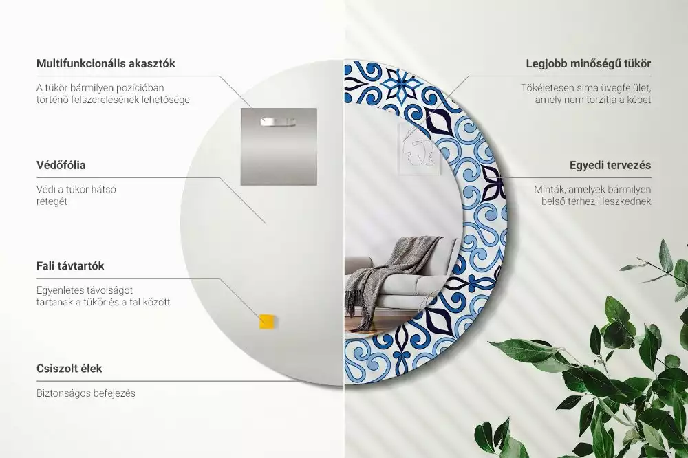 Miroir rond avec décoration Motif arabe bleu