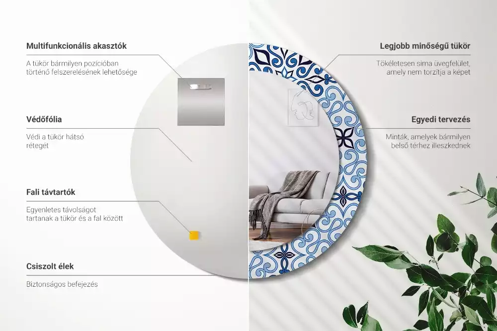 Miroir rond avec décoration Motif arabe bleu