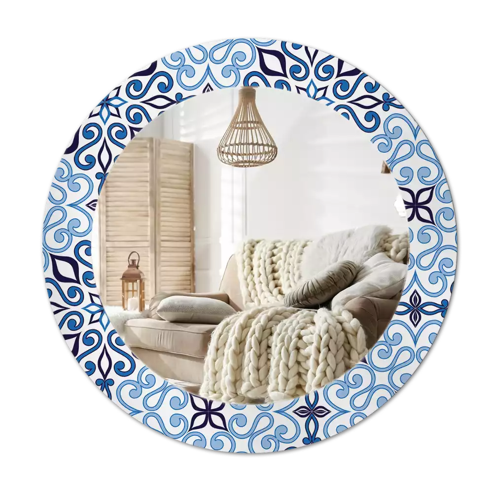 Miroir rond avec décoration Motif arabe bleu