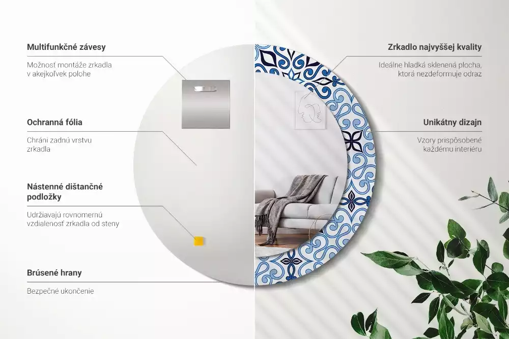 Miroir rond avec décoration Motif arabe bleu