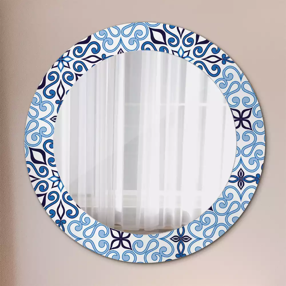 Miroir rond avec décoration Motif arabe bleu