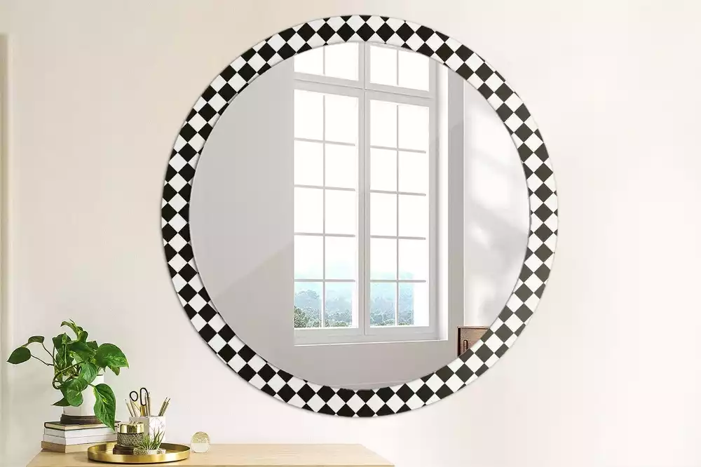 Miroir rond cadre avec impression Échiquier bureau