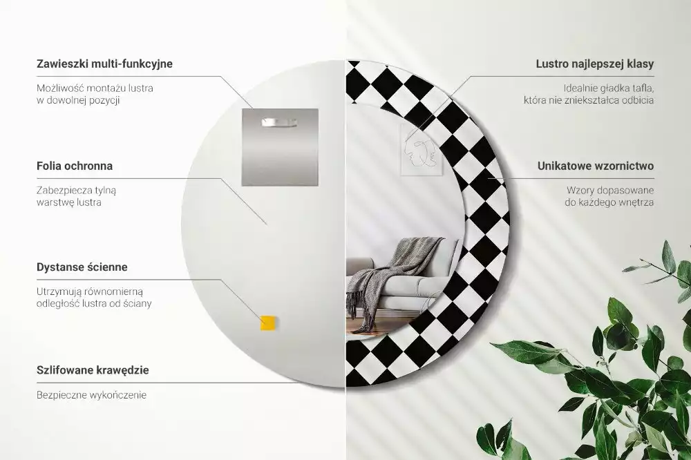 Miroir rond cadre avec impression Échiquier bureau