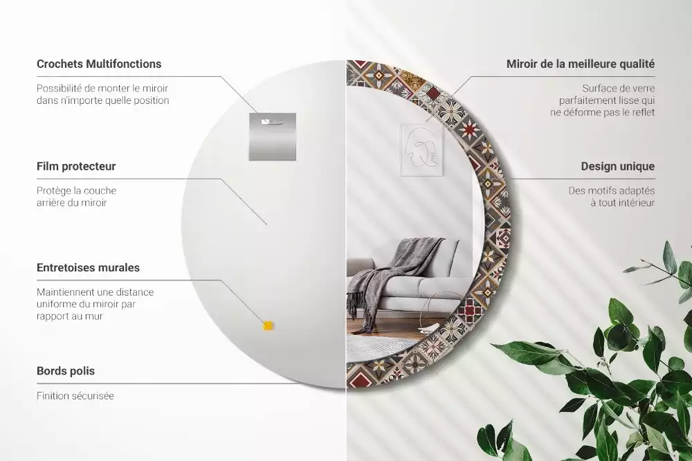 Miroir rond avec décoration Motif turc