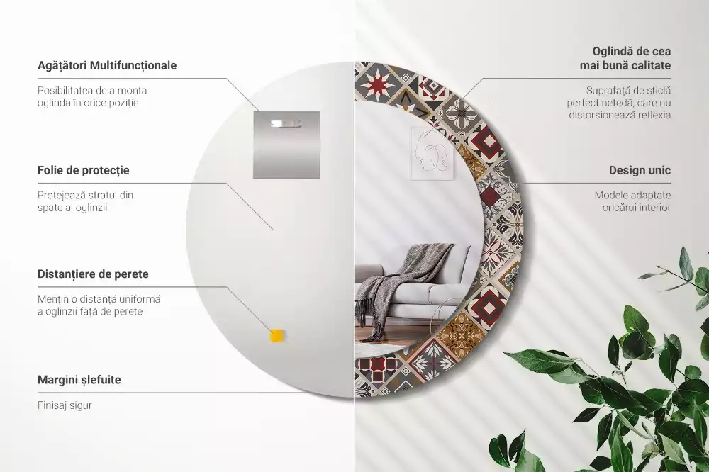 Miroir rond avec décoration Motif turc