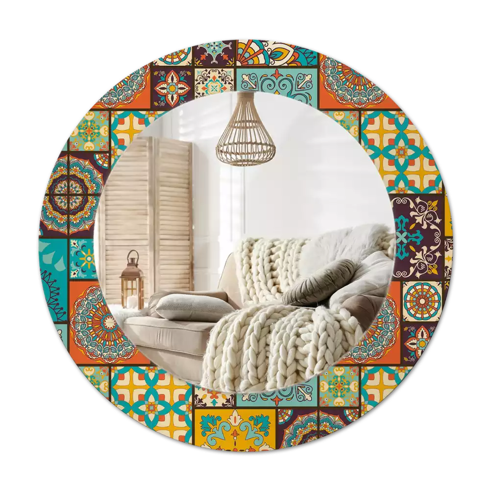 Miroir rond cadre avec impression Motif arabe