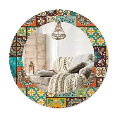 Miroir rond cadre avec impression Motif arabe