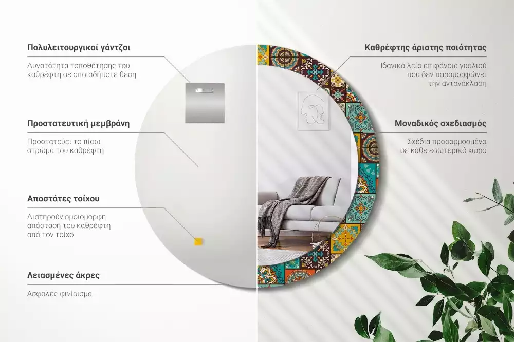 Miroir rond cadre avec impression Motif arabe