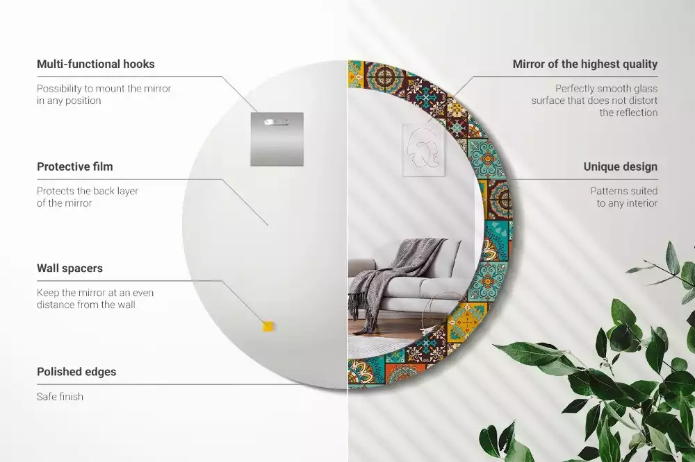 Miroir rond cadre avec impression Motif arabe