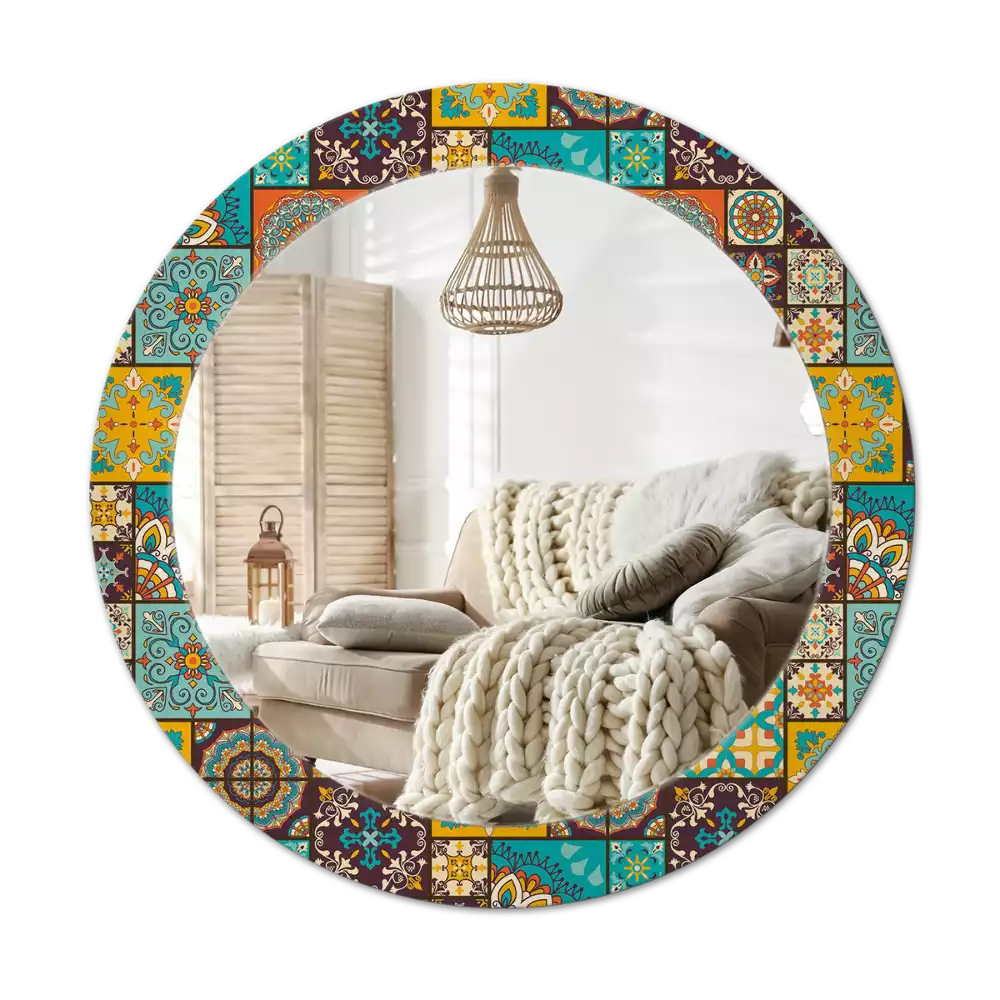 Miroir rond cadre avec impression Motif arabe