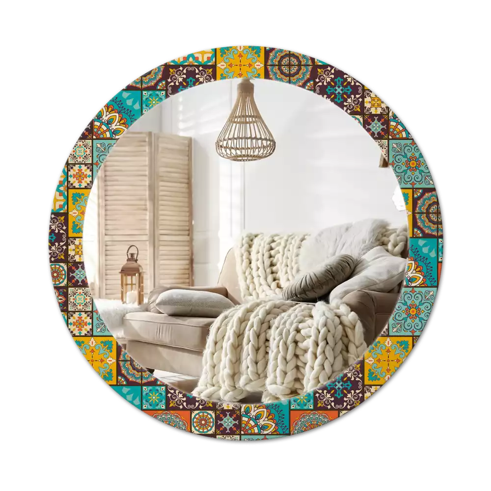 Miroir rond cadre avec impression Motif arabe