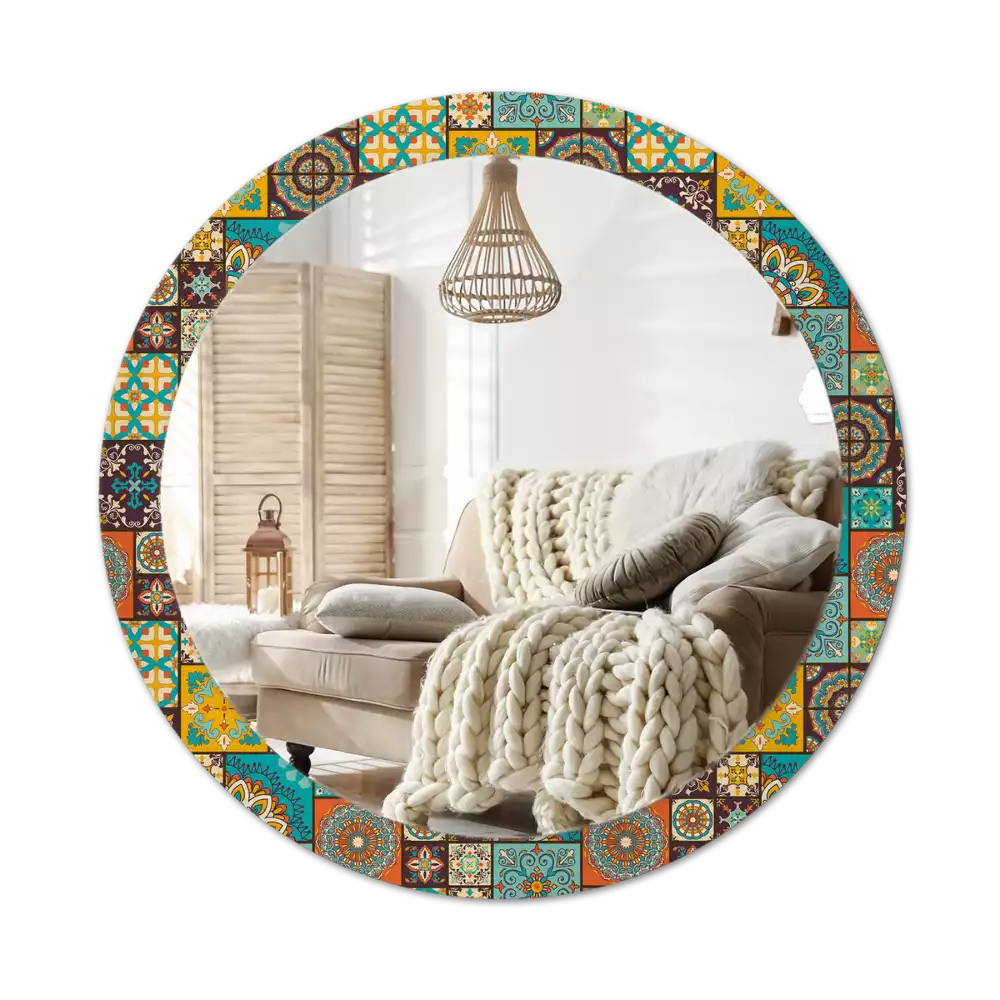 Miroir rond cadre avec impression Motif arabe