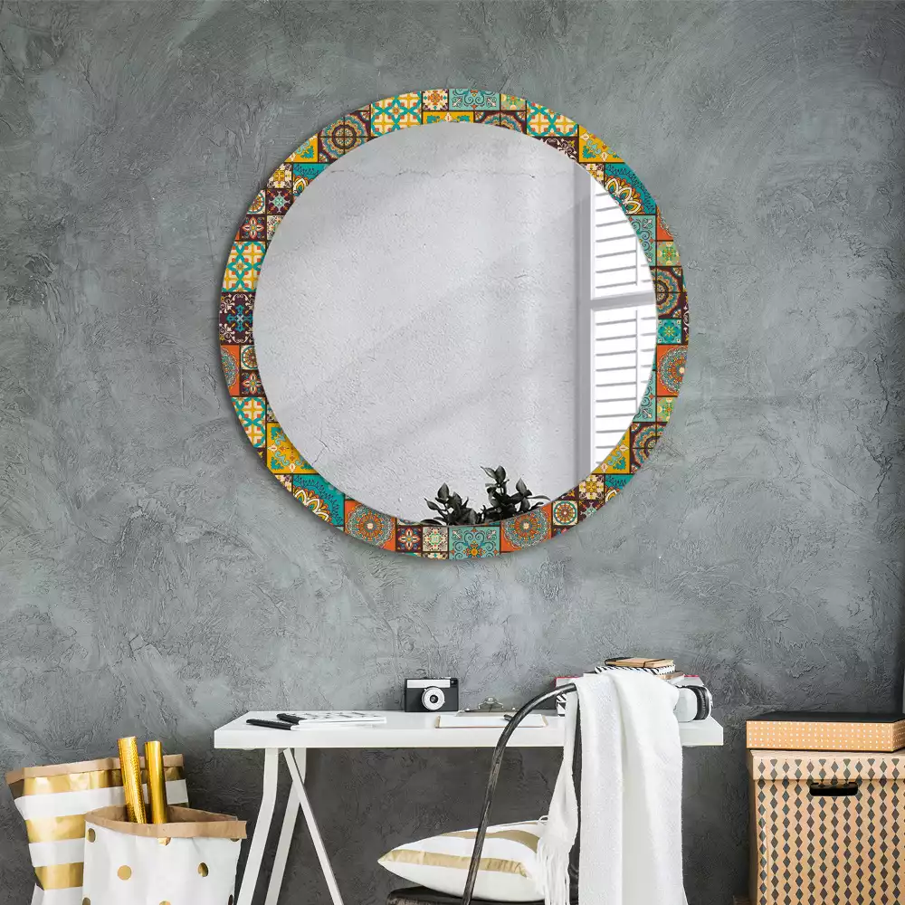 Miroir rond cadre avec impression Motif arabe