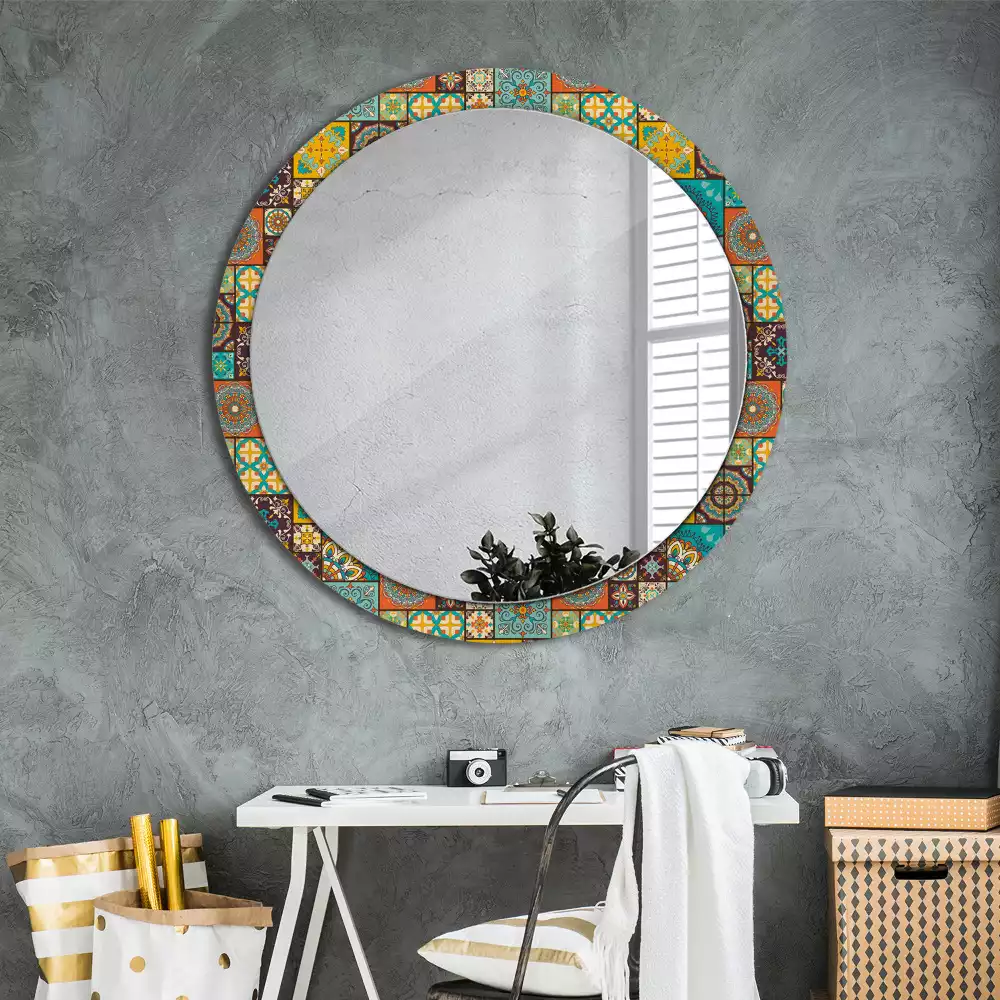 Miroir rond cadre avec impression Motif arabe